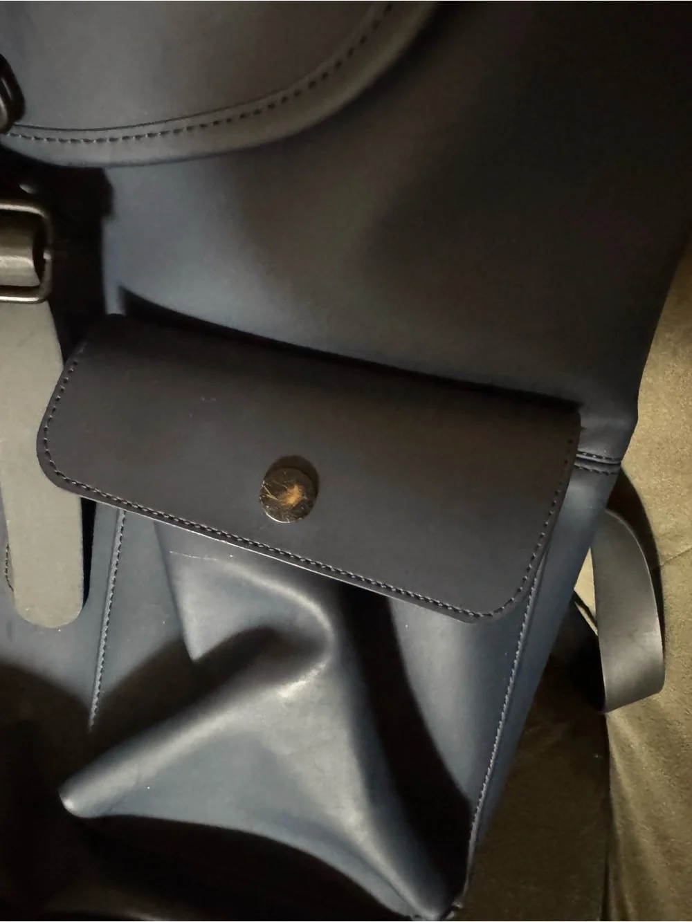 Rains Navy Blue Roll-Top Backpack with Front Pockets